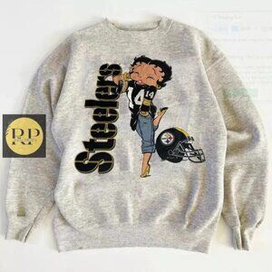 Betty Boop pittsburgh steelers NFL Ash Retro Crewneck Sweatshirt shirt ash grey